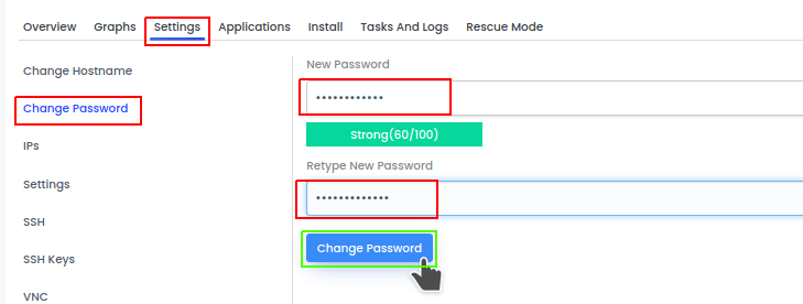 Setting password VPS