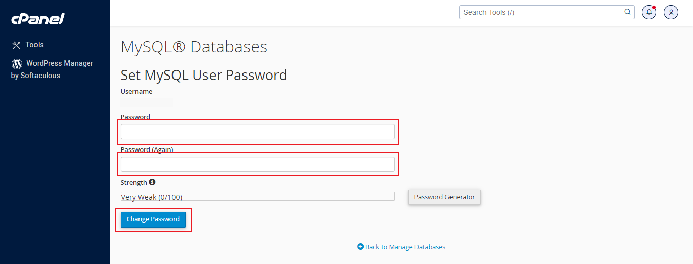 cara mengganti password database